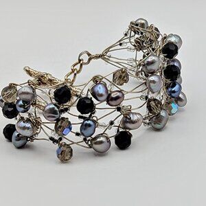 Freshwater Pearl Wire Wrap Woven Toggle Bracelet